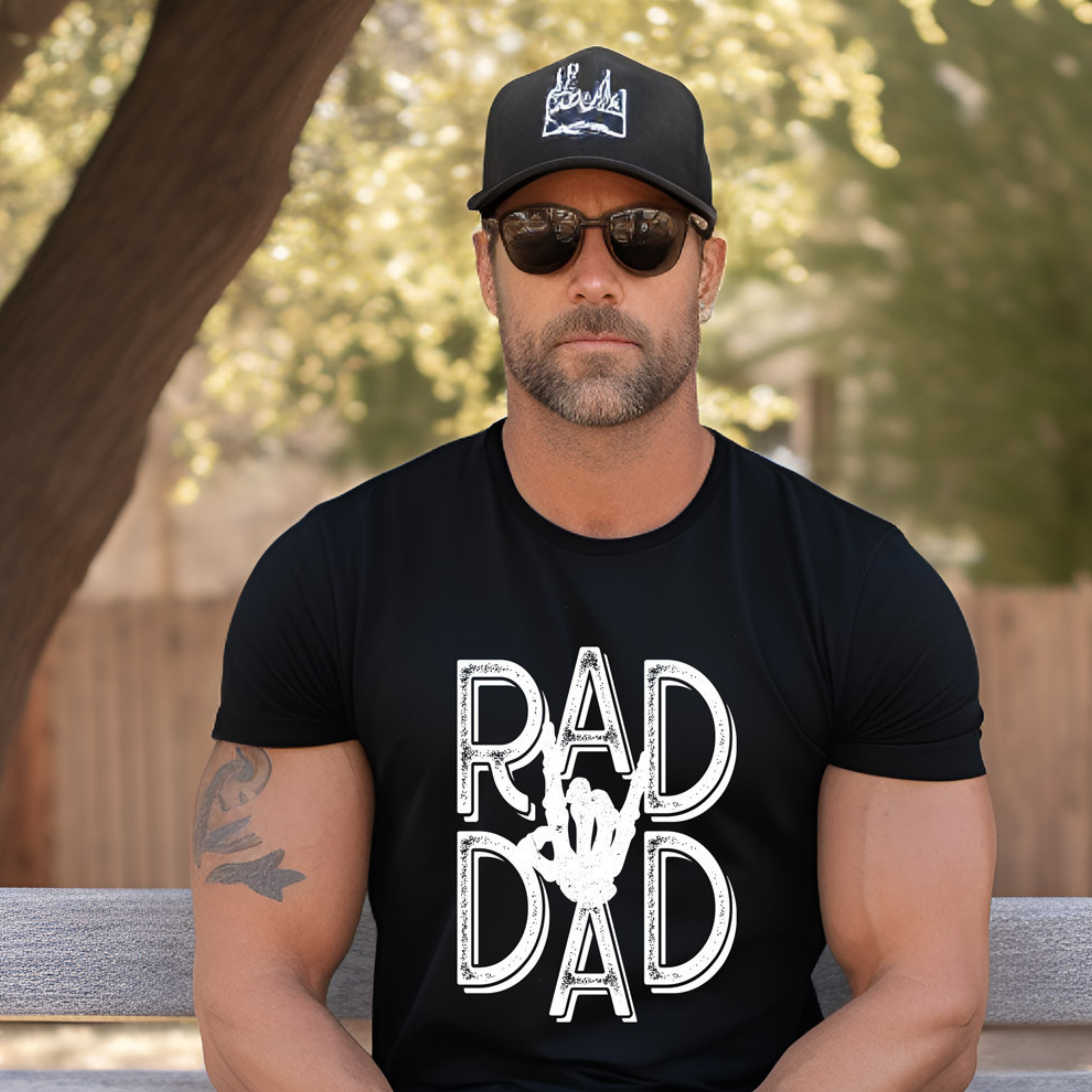 Rad Dad White Skeleton | Black Graphic Tshirt