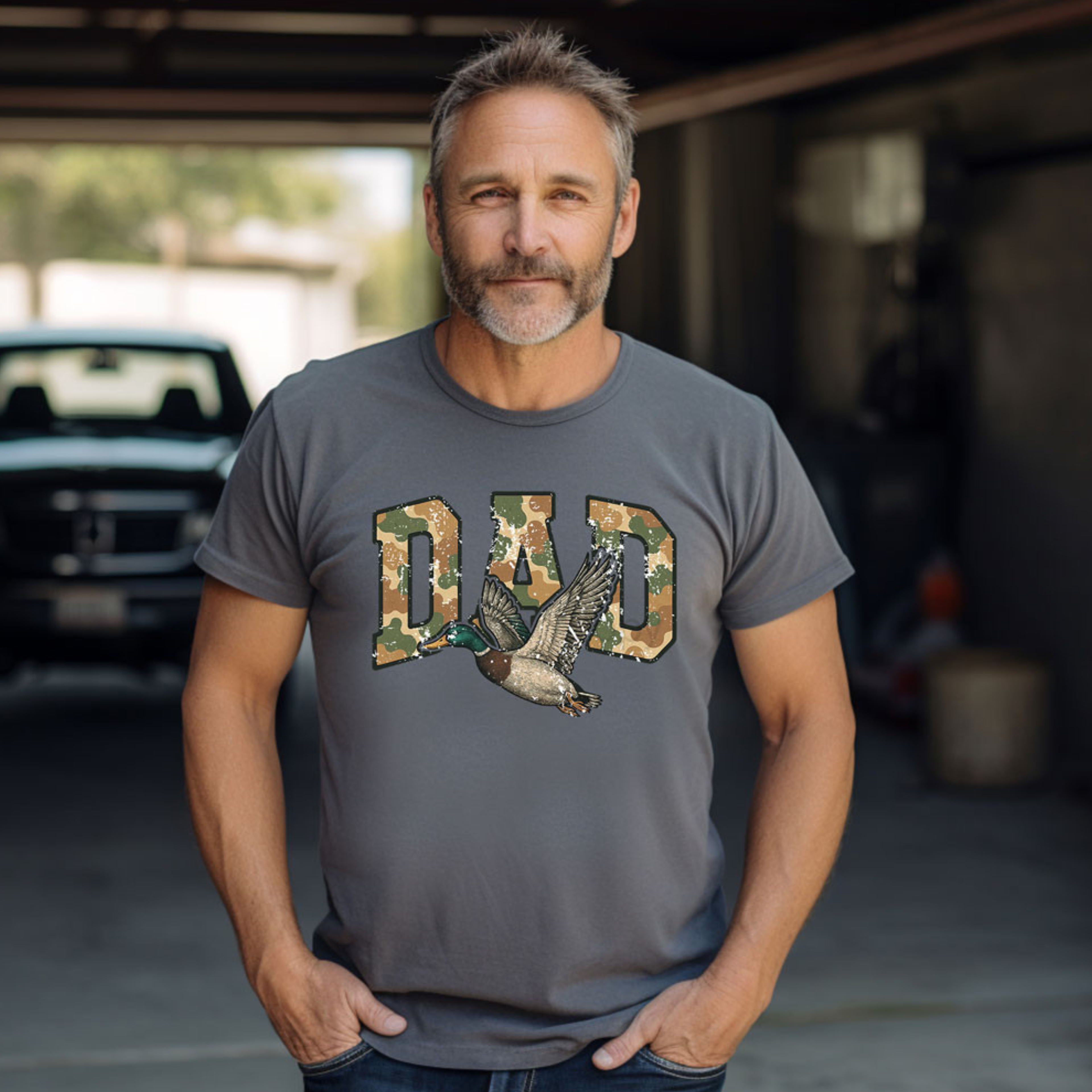 Camo Dad Duck | Charcoal Graphic Tshirt