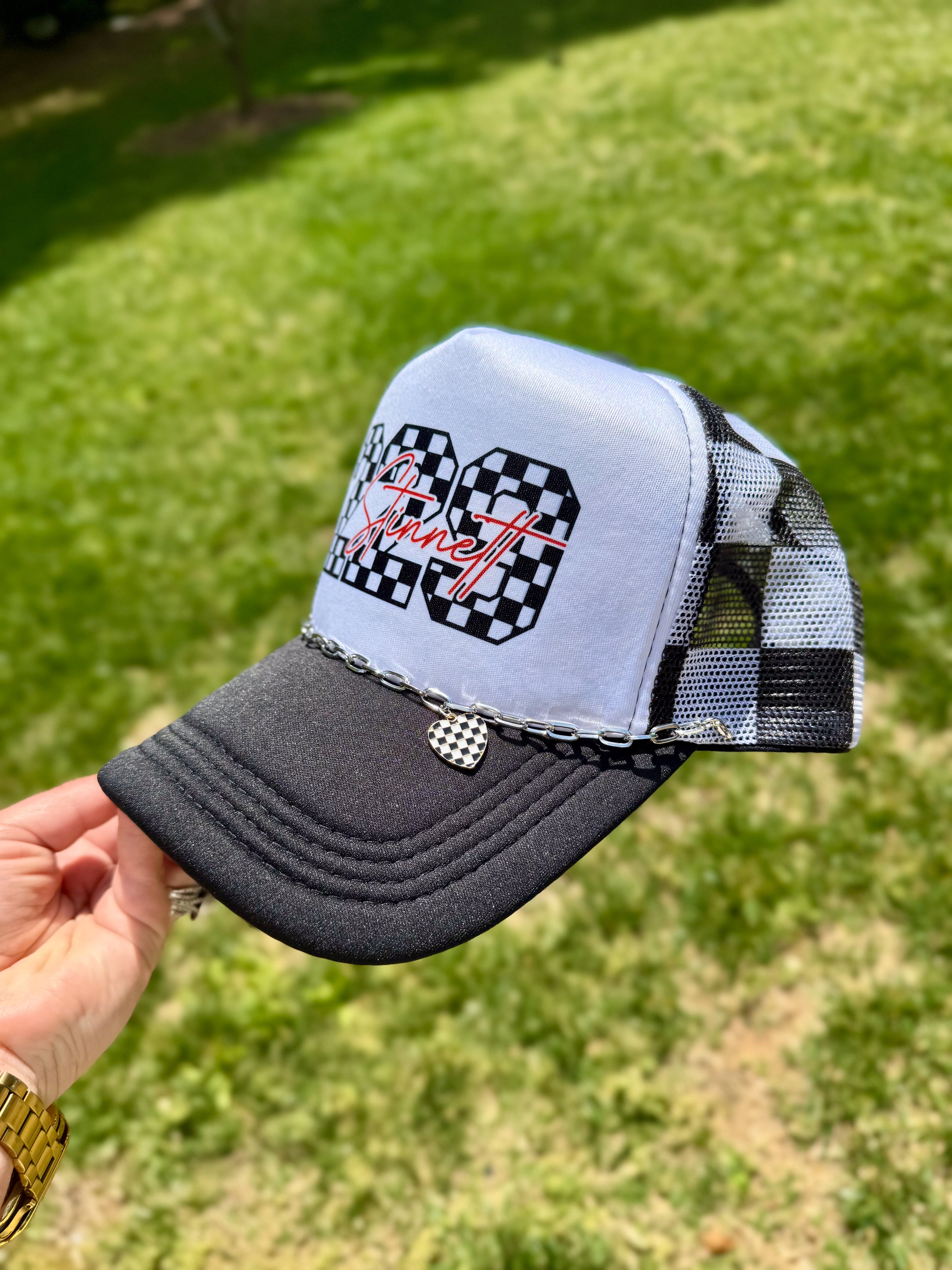 Race Life | Adult Custom Foam Black Check Trucker Hat