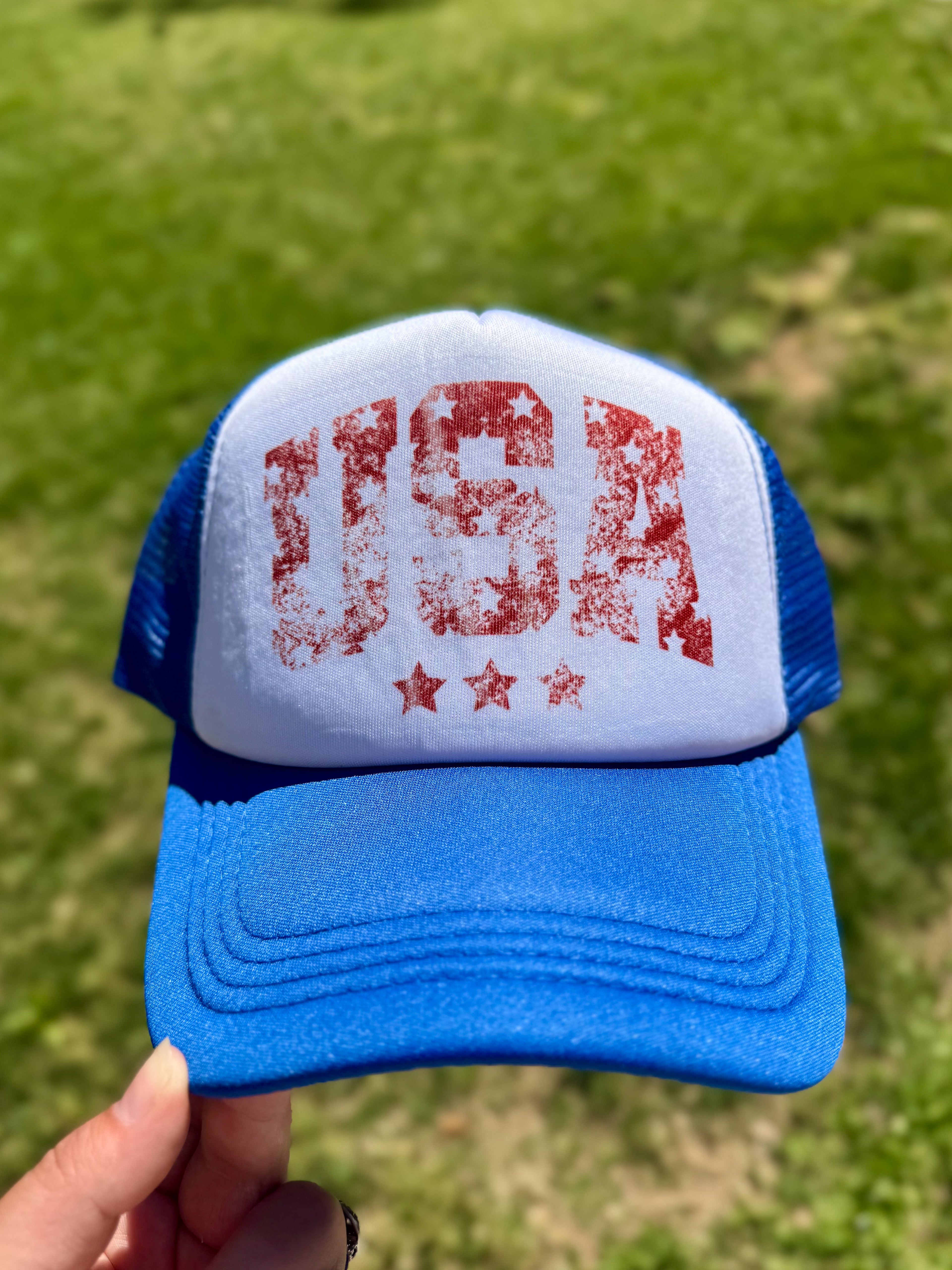 USA Distressed | Adult Custom Foam Royal Trucker Hat