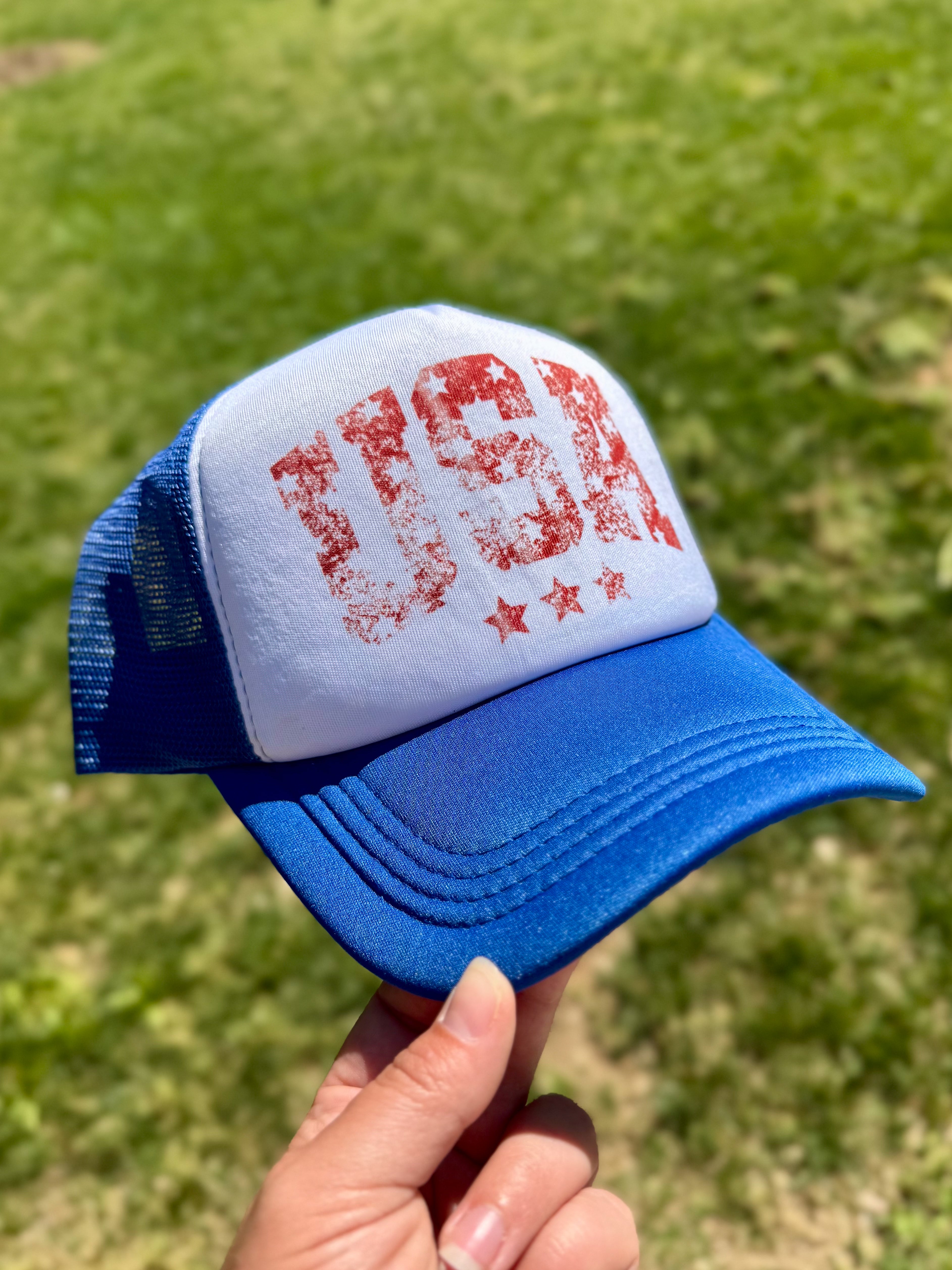 USA Distressed | Adult Custom Foam Royal Trucker Hat