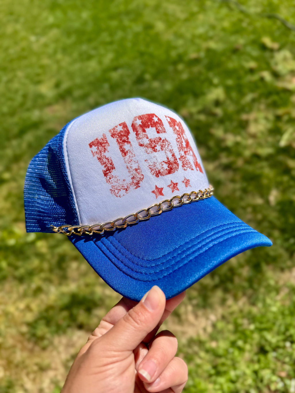 USA Distressed | Adult Custom Foam Royal Trucker Hat