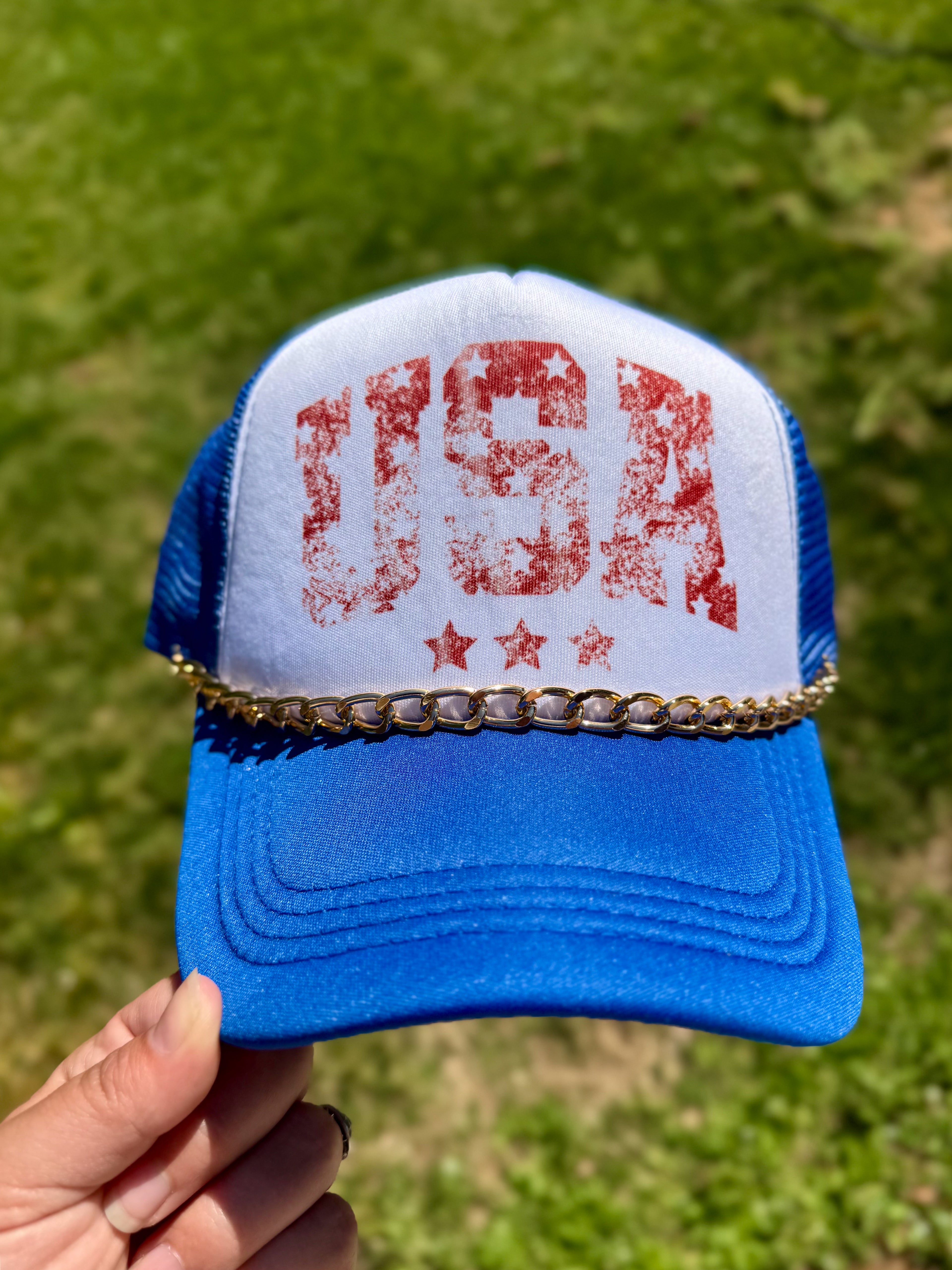 USA Distressed | Adult Custom Foam Royal Trucker Hat