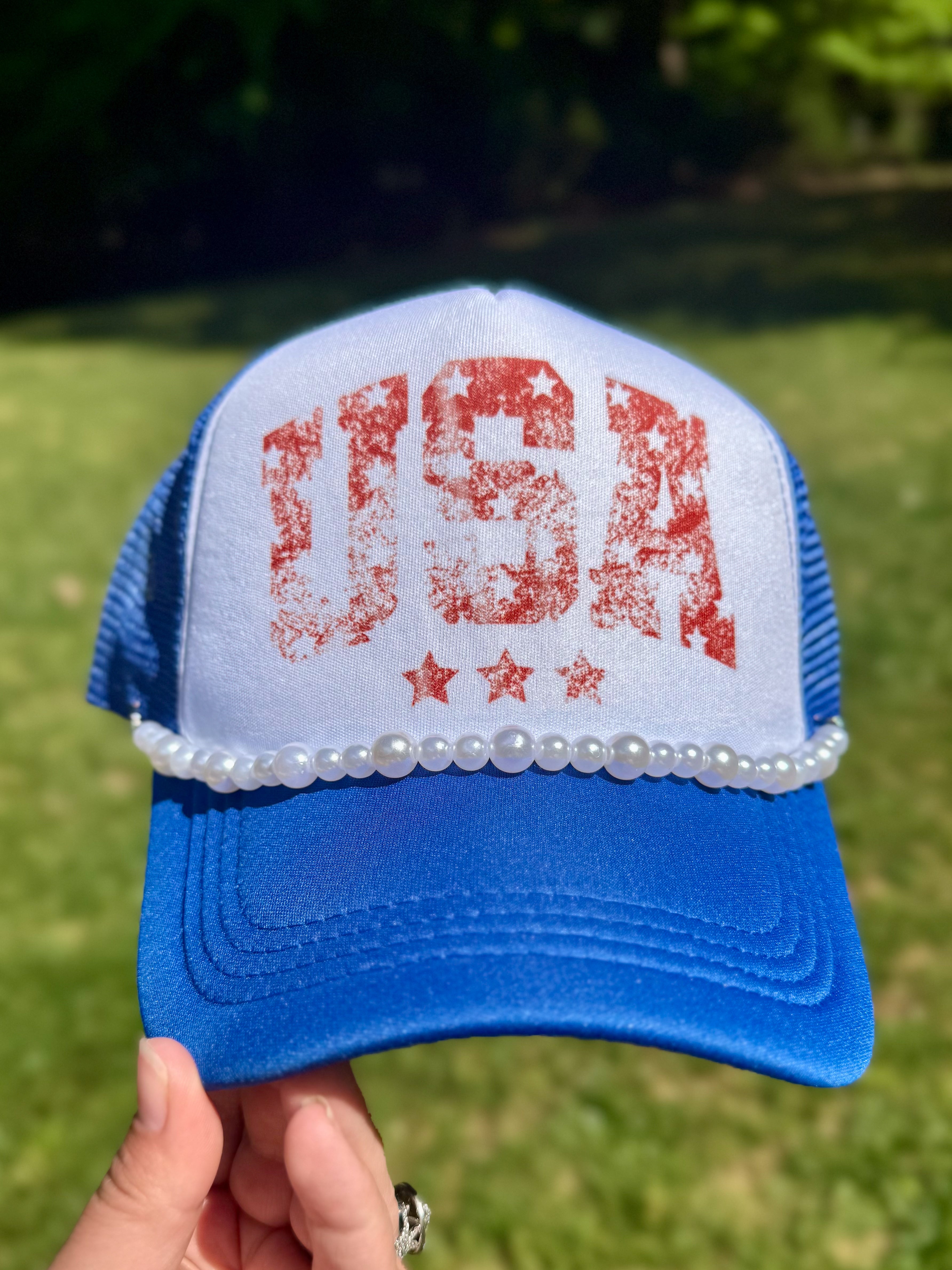 USA Distressed | Adult Custom Foam Royal Trucker Hat