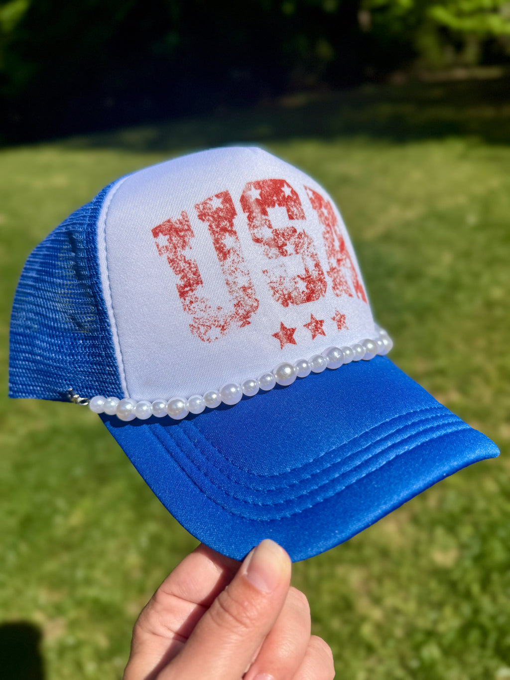 USA Distressed | Adult Custom Foam Royal Trucker Hat