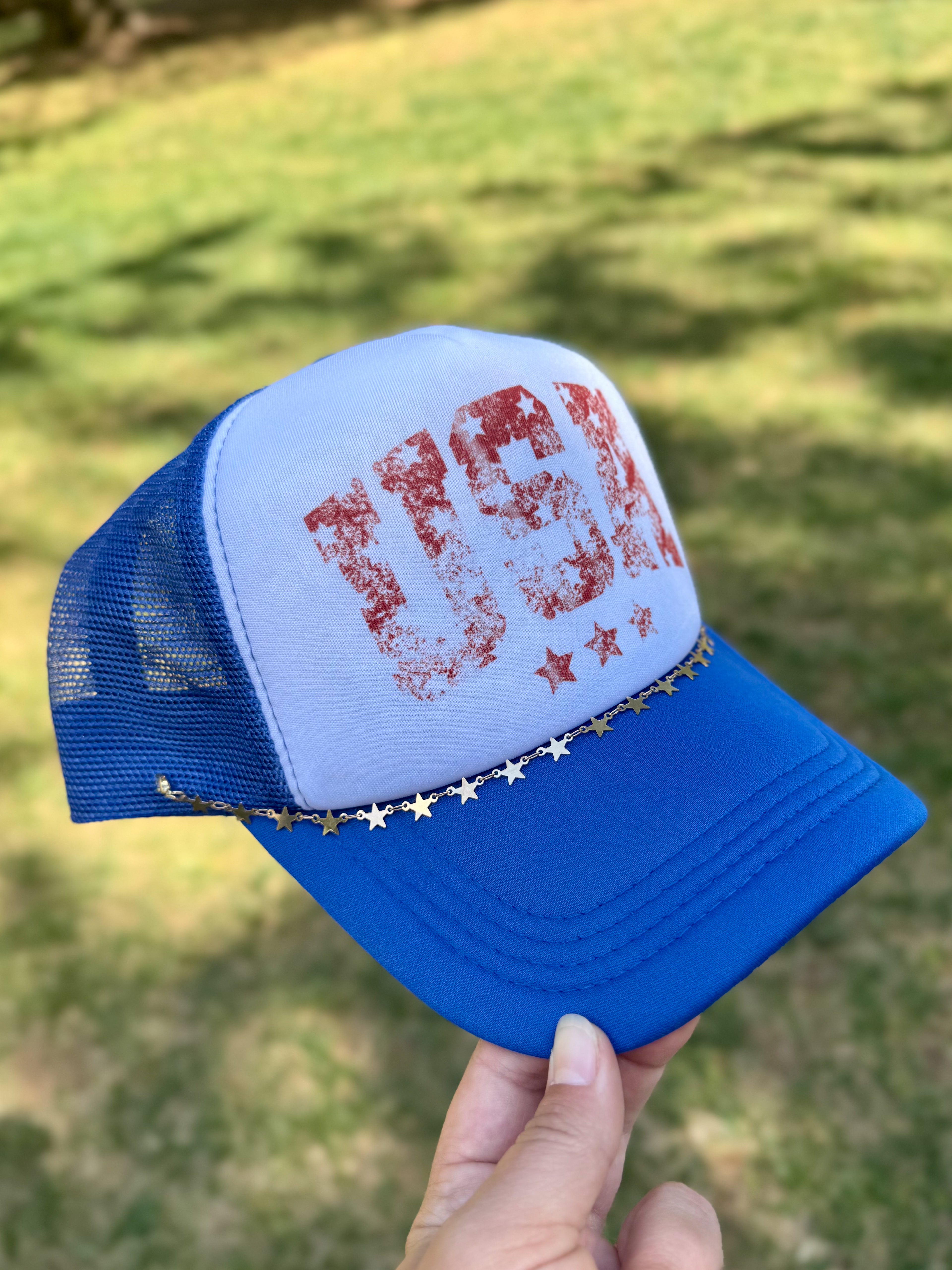 USA Distressed | Adult Custom Foam Royal Trucker Hat