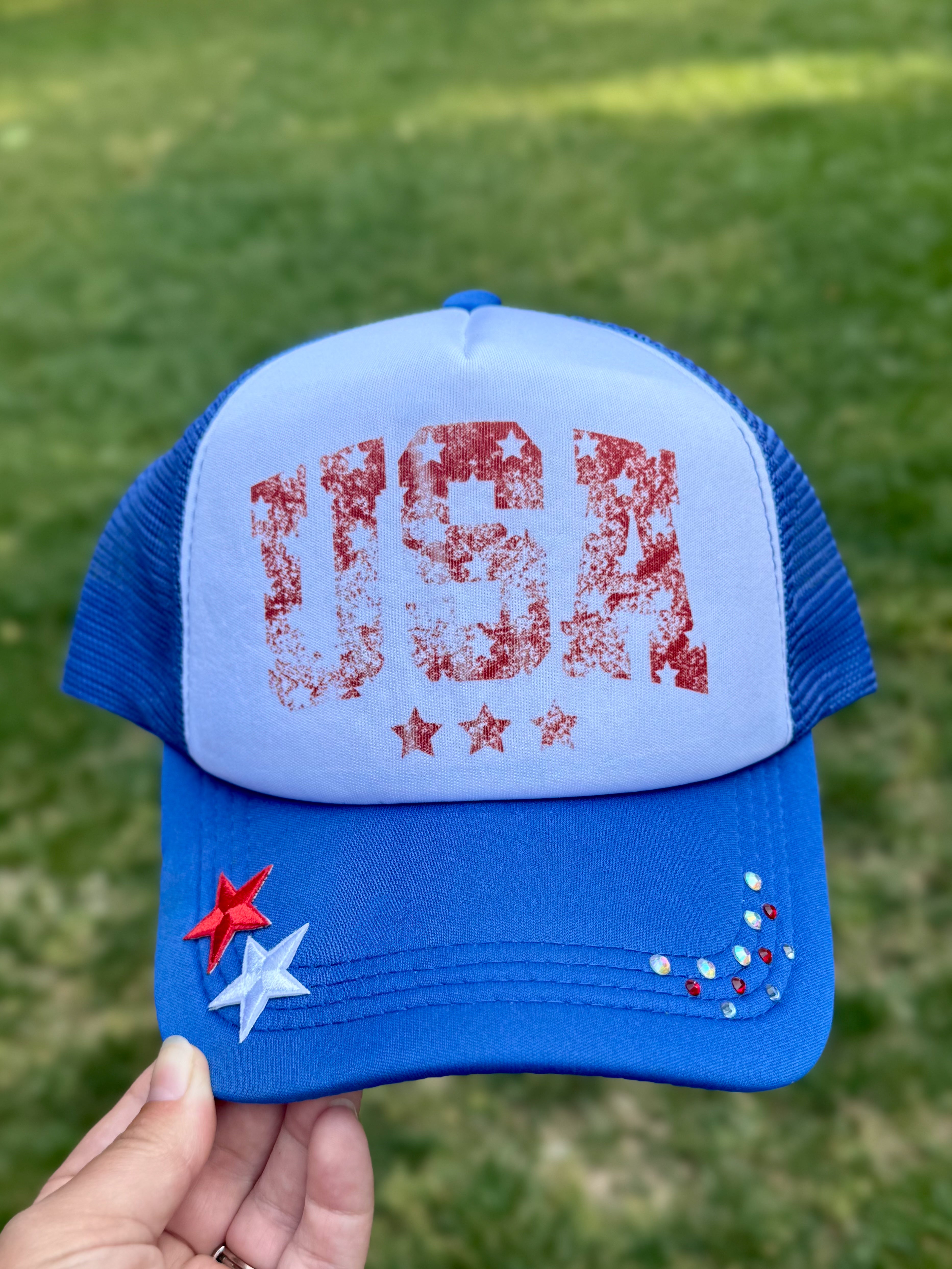 USA Distressed | Adult Custom Foam Royal Trucker Hat