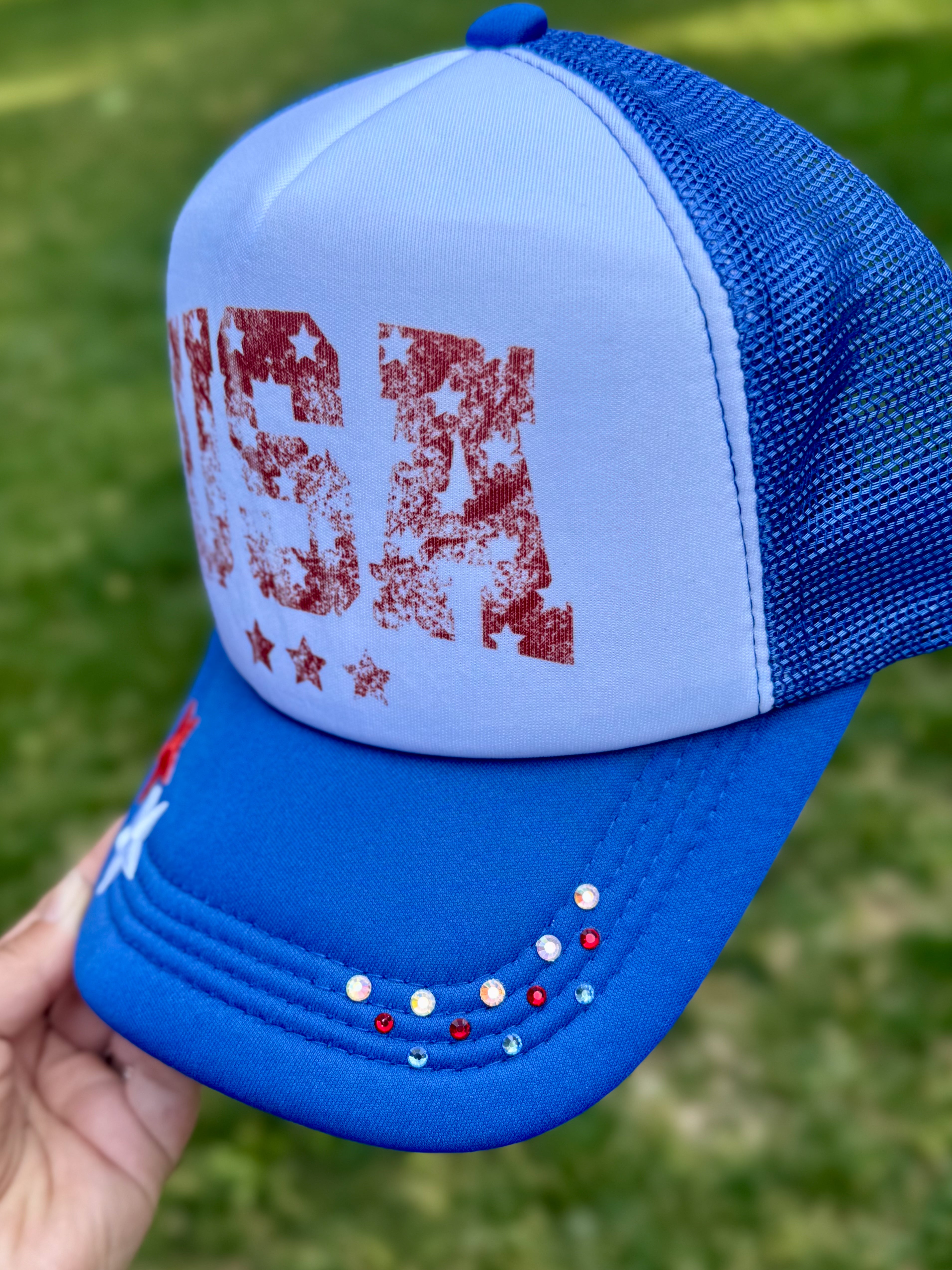 USA Distressed | Adult Custom Foam Royal Trucker Hat