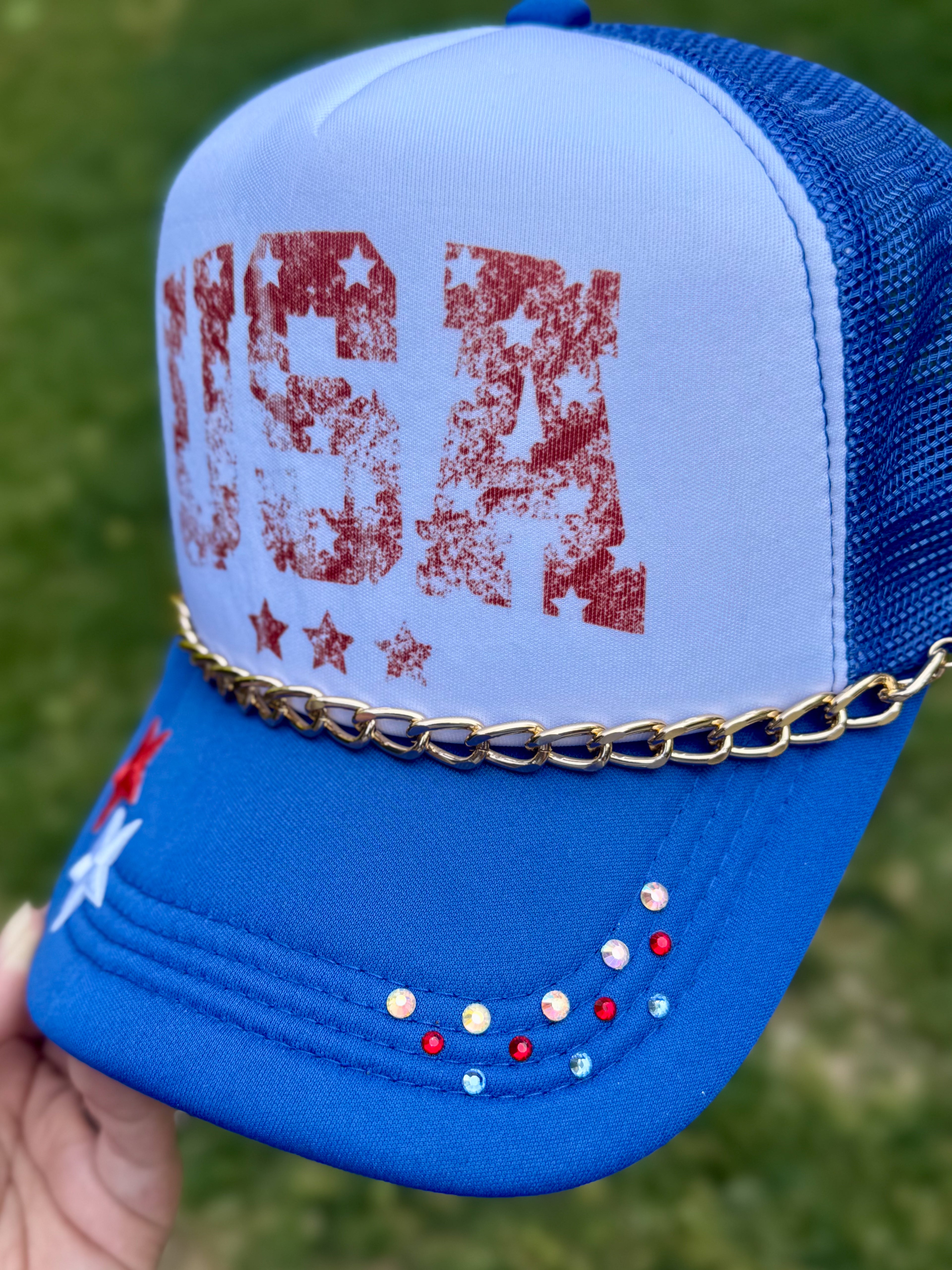 USA Distressed | Adult Custom Foam Royal Trucker Hat