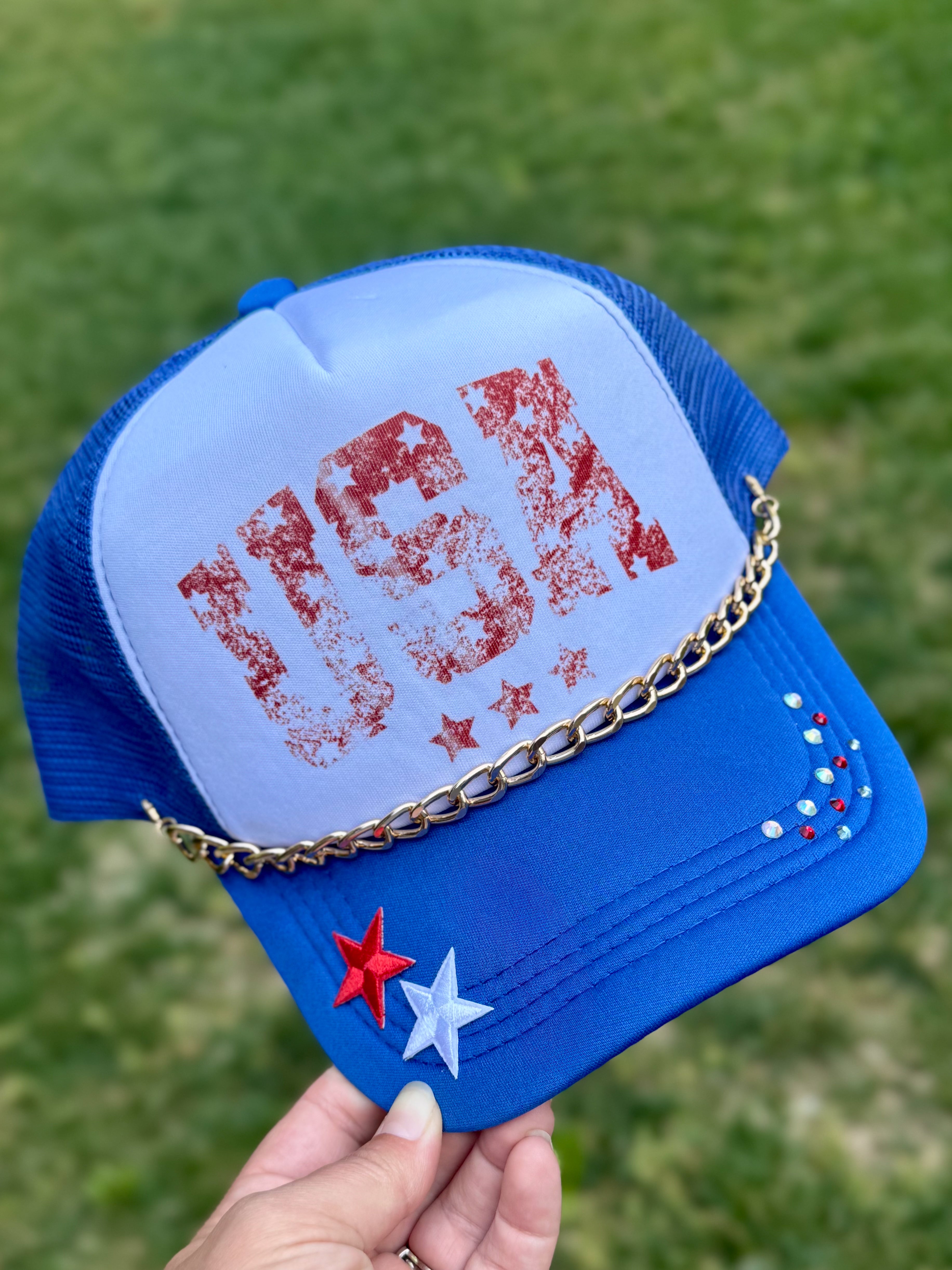USA Distressed | Adult Custom Foam Royal Trucker Hat