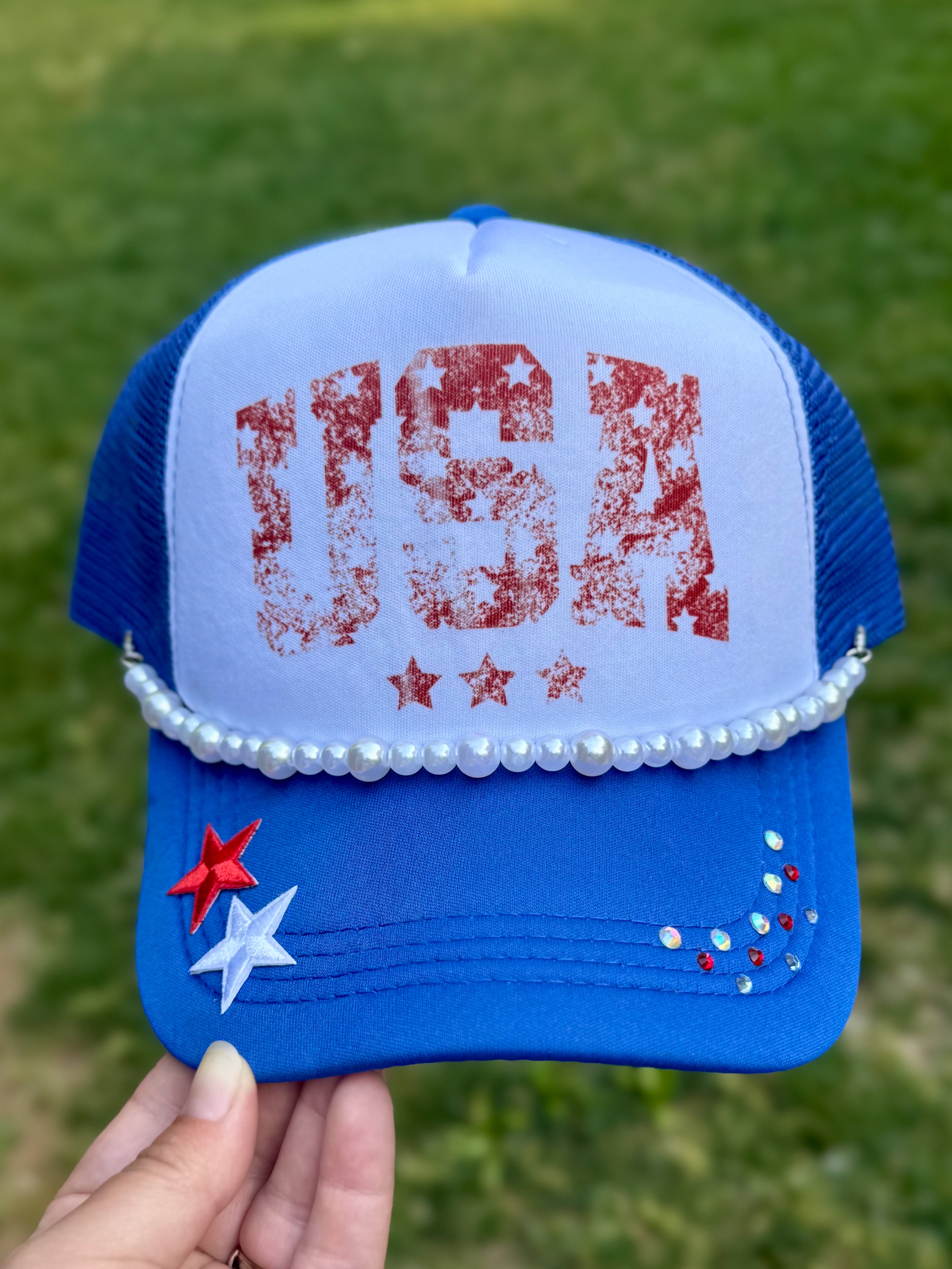 USA Distressed | Adult Custom Foam Royal Trucker Hat