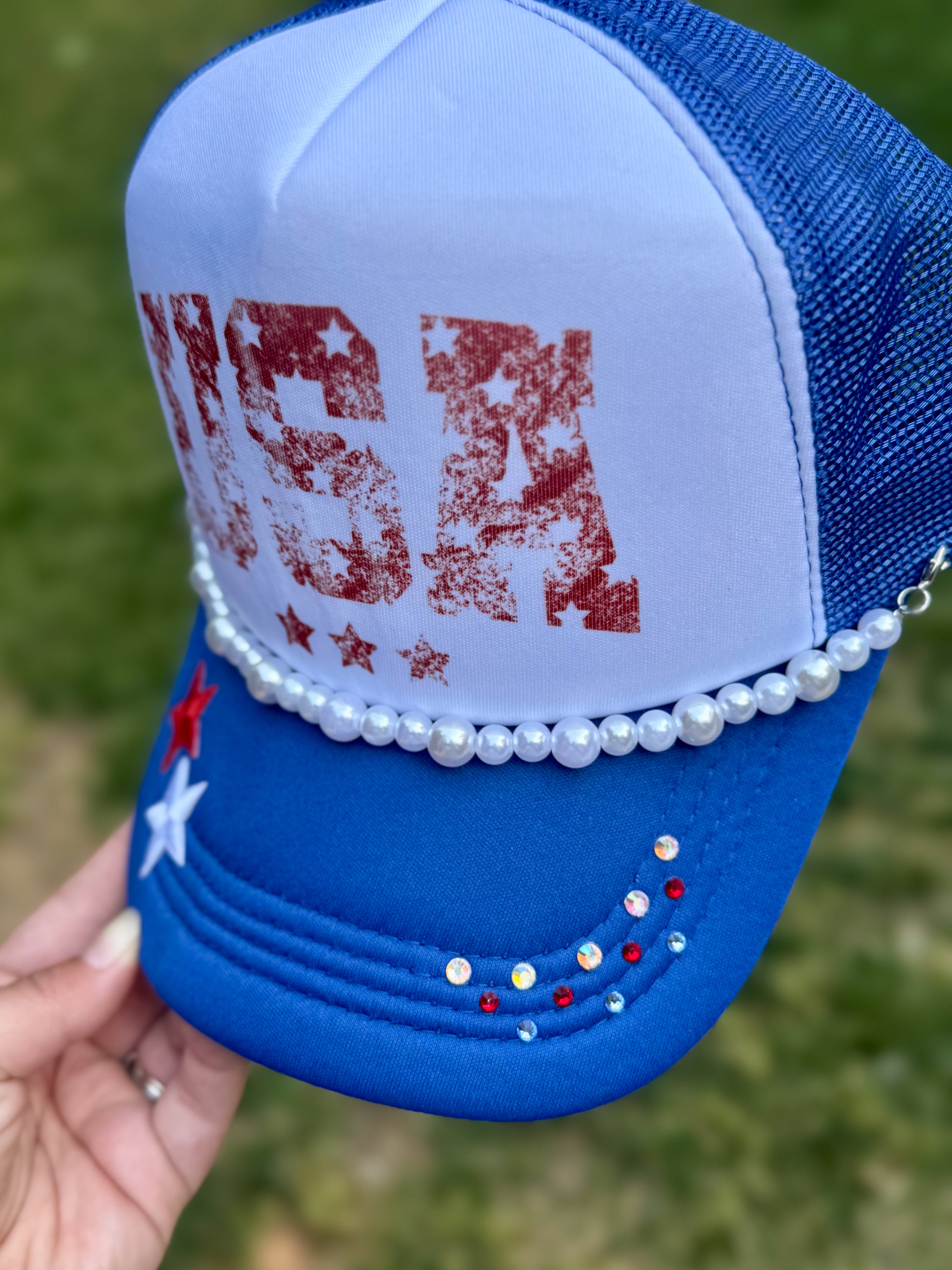 USA Distressed | Adult Custom Foam Royal Trucker Hat