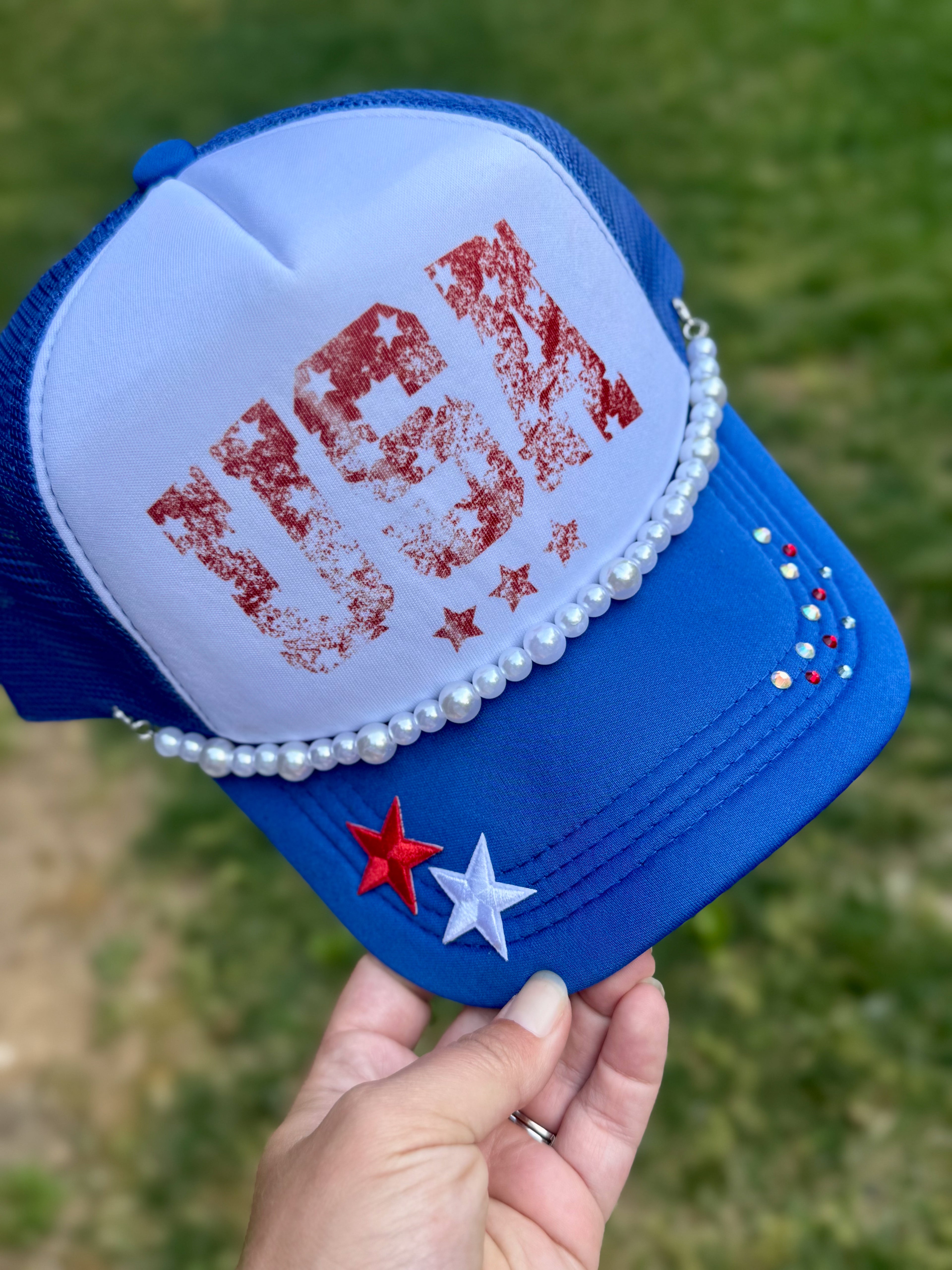 USA Distressed | Adult Custom Foam Royal Trucker Hat
