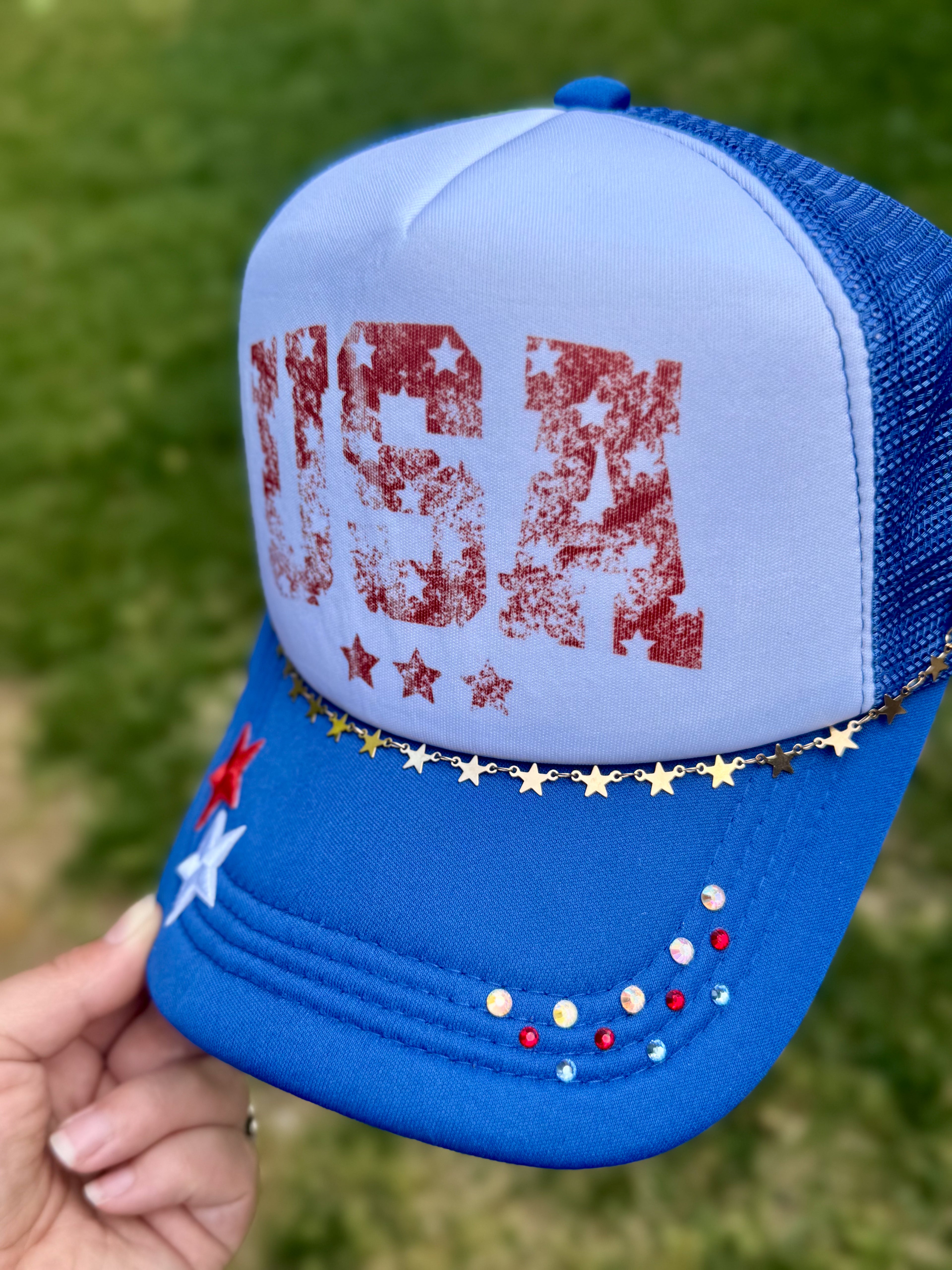 USA Distressed | Adult Custom Foam Royal Trucker Hat