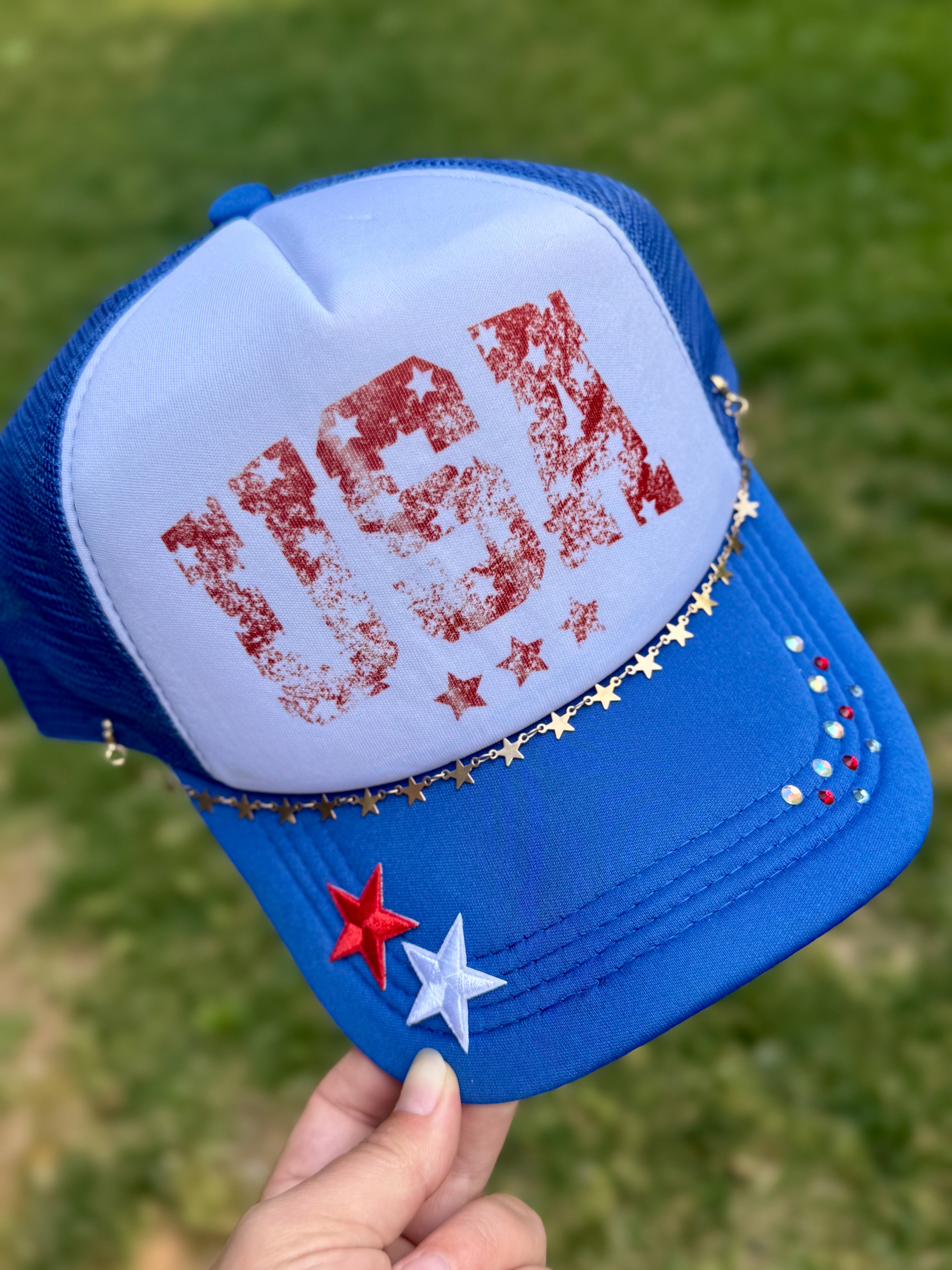 USA Distressed | Adult Custom Foam Royal Trucker Hat