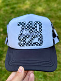 Double Race Life | Adult Custom Foam Black Check Trucker Hat