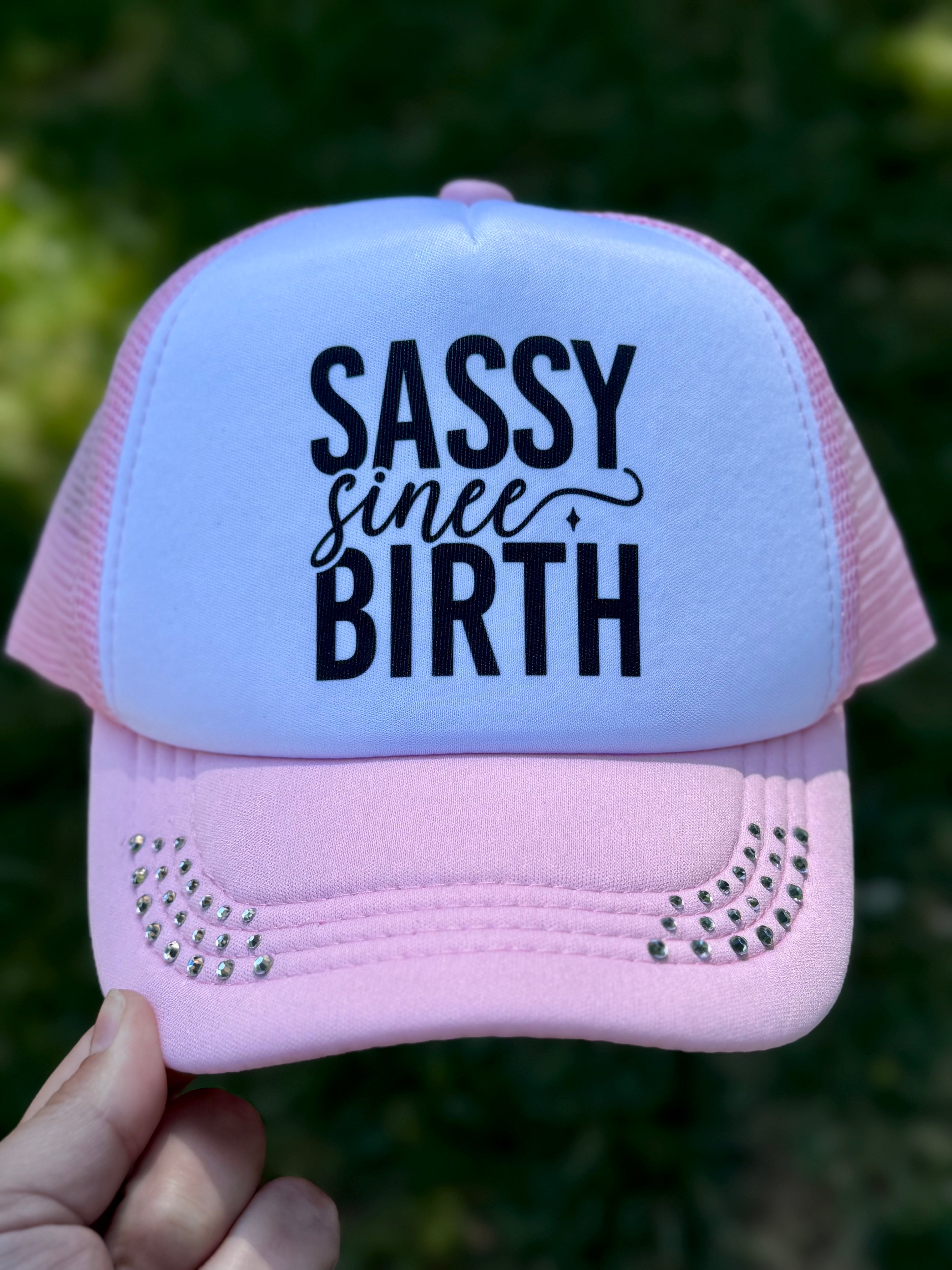 Sassy Since Birth | Youth Custom Foam Light Pink Trucker Hat