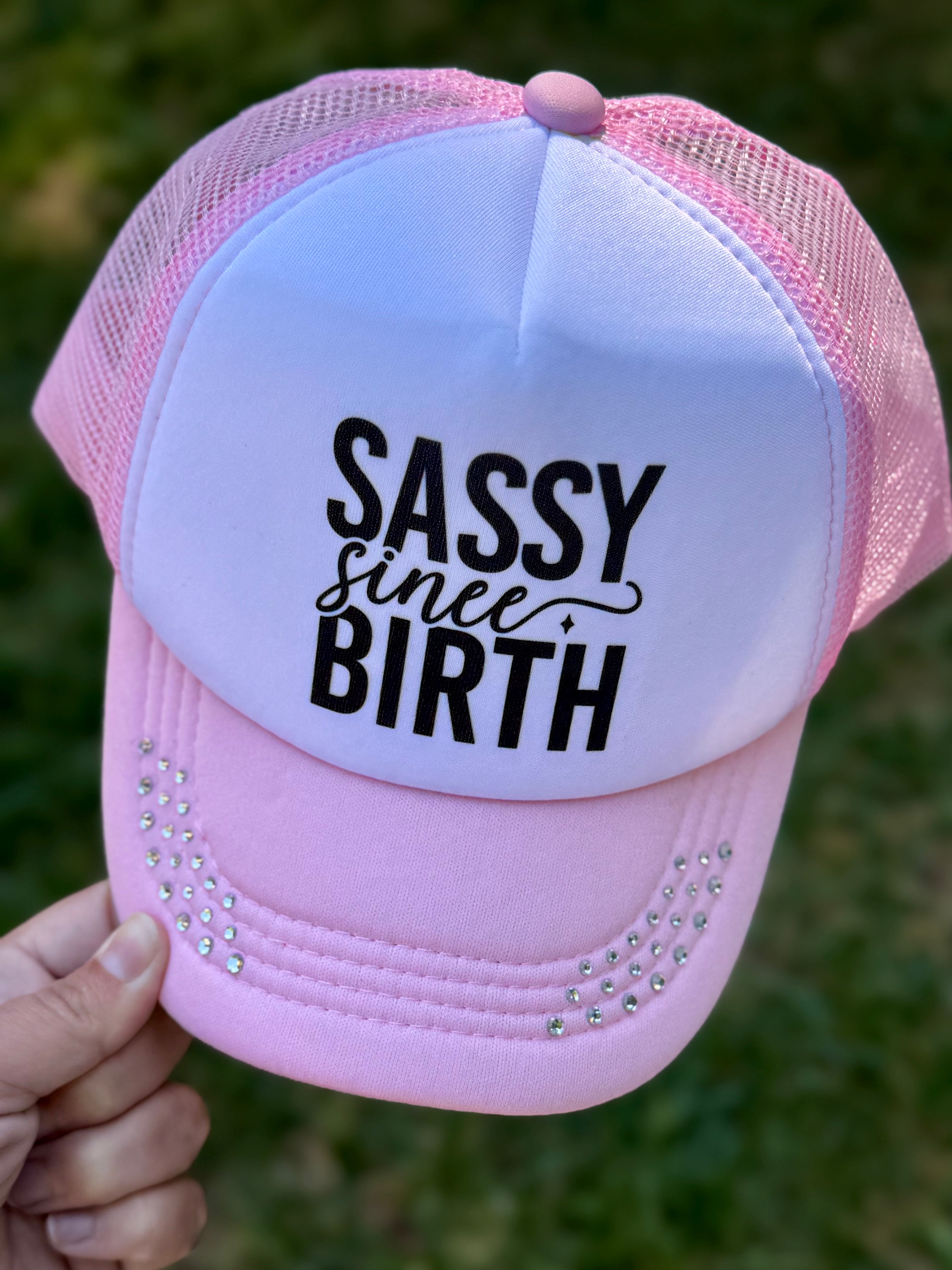 Sassy Since Birth | Youth Custom Foam Light Pink Trucker Hat