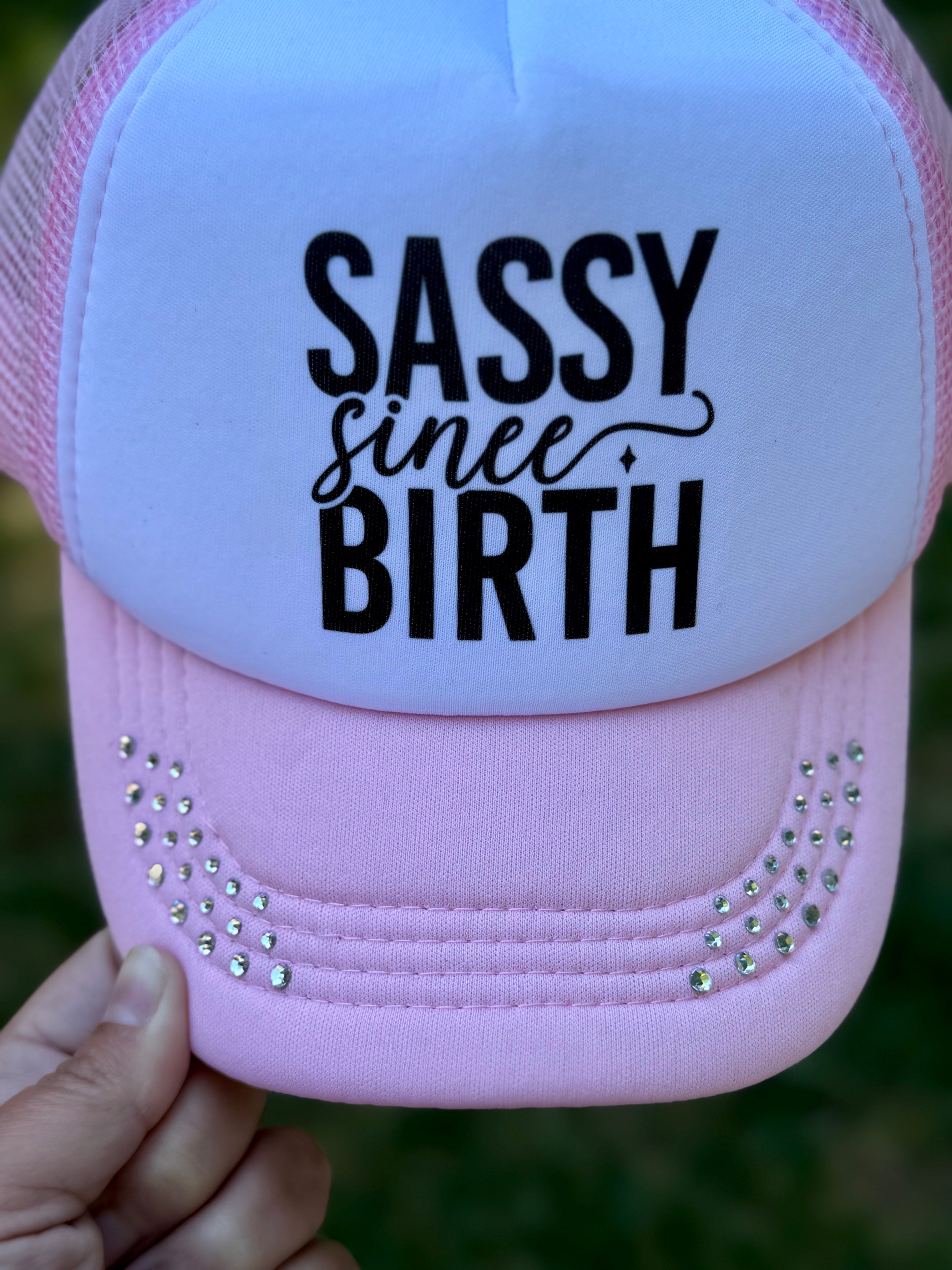 Sassy Since Birth | Youth Custom Foam Light Pink Trucker Hat